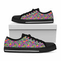 Hot Purple Pineapple Pattern Print Black Low Top Sneakers