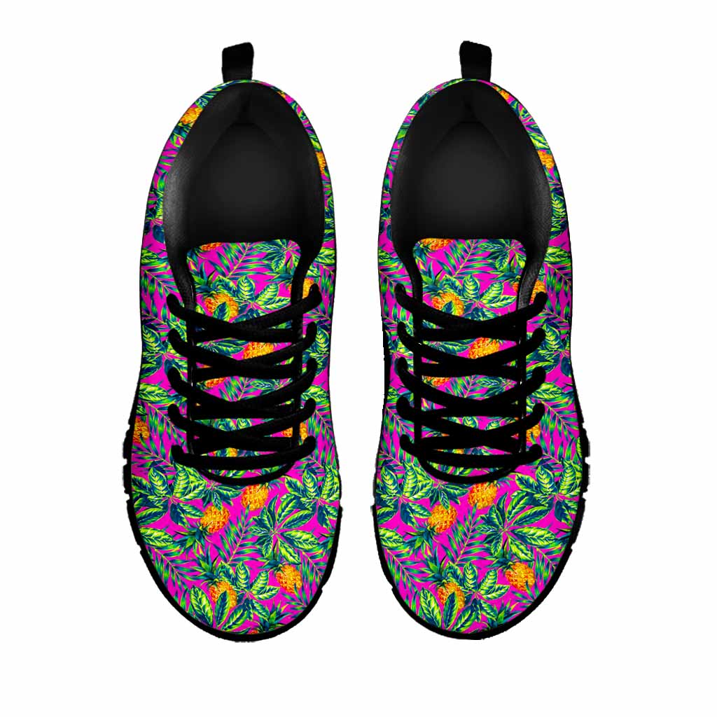 Hot Purple Pineapple Pattern Print Black Running Shoes