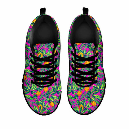 Hot Purple Pineapple Pattern Print Black Running Shoes