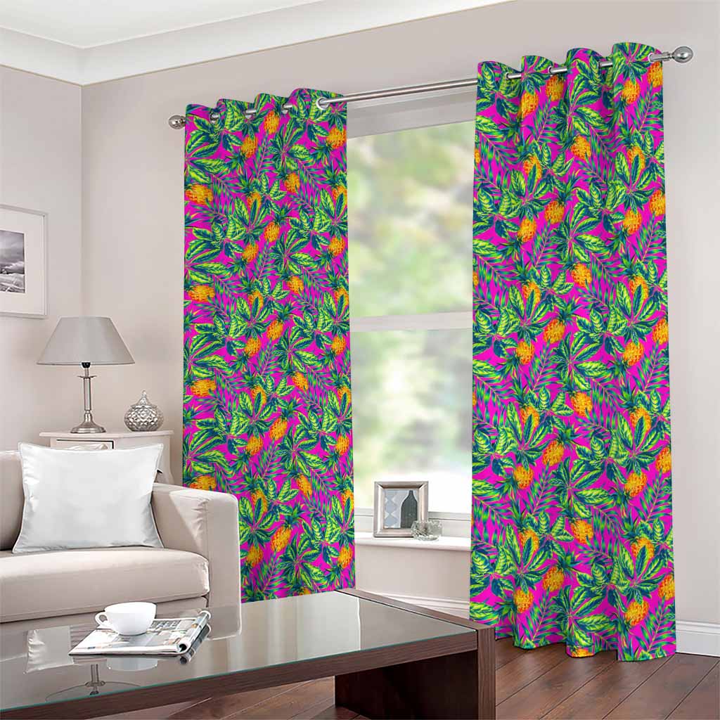 Hot Purple Pineapple Pattern Print Blackout Grommet Curtains