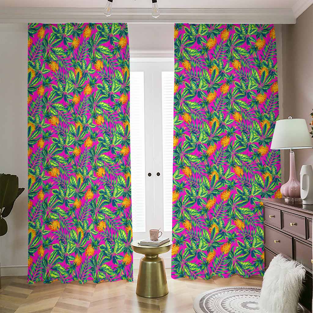Hot Purple Pineapple Pattern Print Blackout Pencil Pleat Curtains