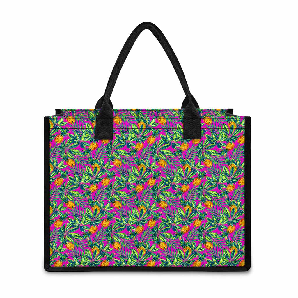 Hot Purple Pineapple Pattern Print Canvas Tote Bag
