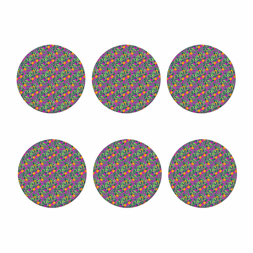 Hot Purple Pineapple Pattern Print Coaster Set