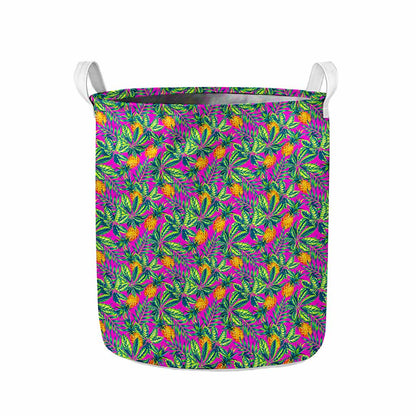 Hot Purple Pineapple Pattern Print Collapsible Laundry Basket