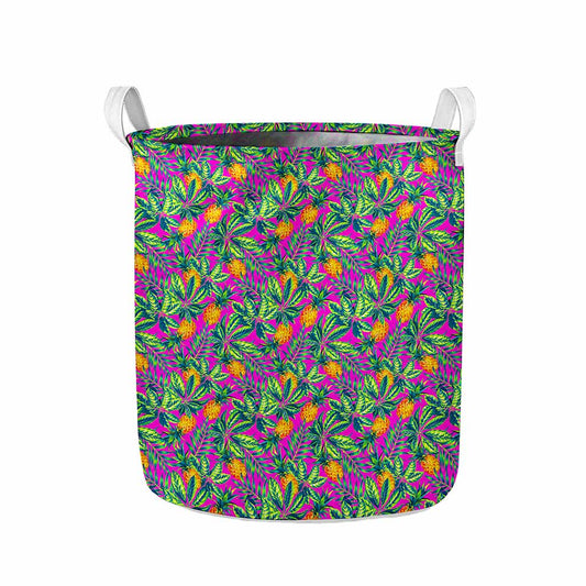 Hot Purple Pineapple Pattern Print Collapsible Laundry Basket