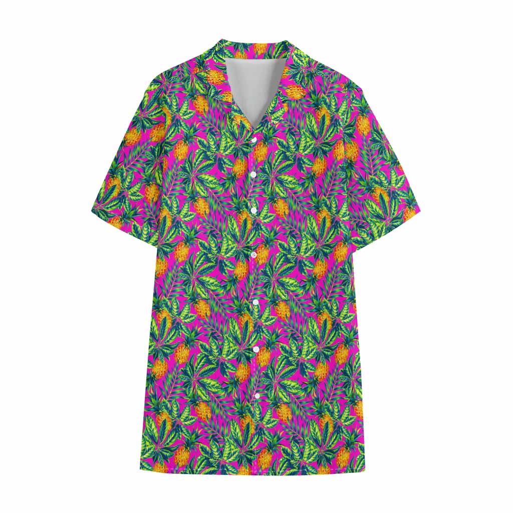 Hot Purple Pineapple Pattern Print Cotton Hawaiian Shirt