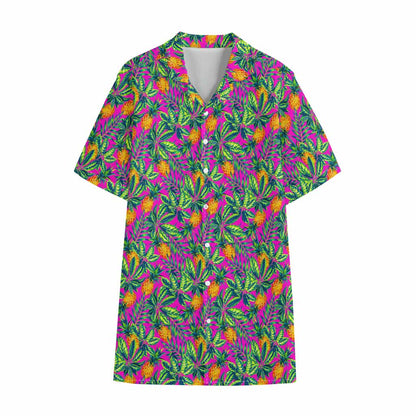 Hot Purple Pineapple Pattern Print Cotton Hawaiian Shirt