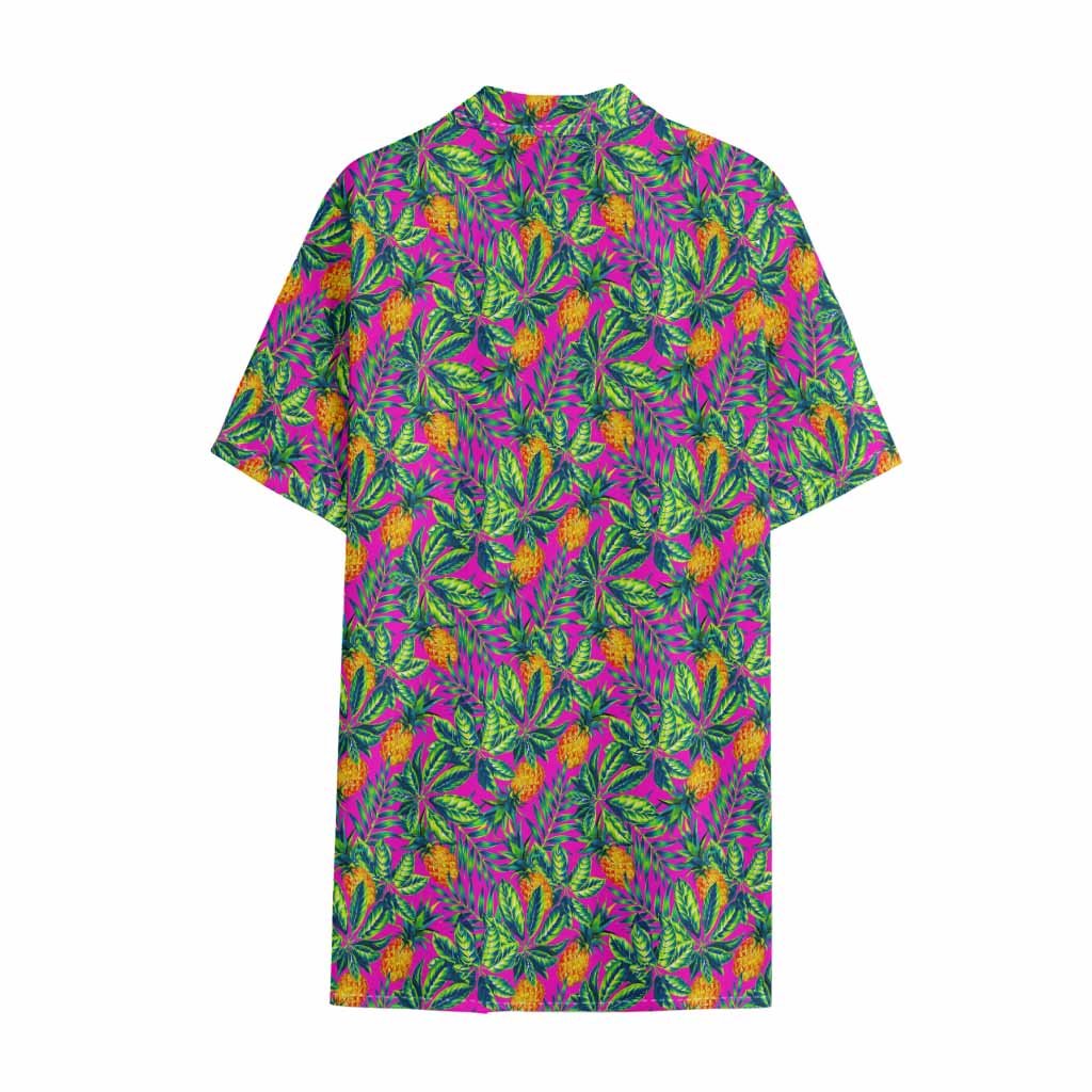 Hot Purple Pineapple Pattern Print Cotton Hawaiian Shirt
