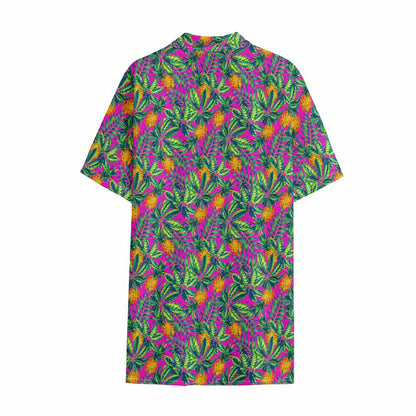 Hot Purple Pineapple Pattern Print Cotton Hawaiian Shirt
