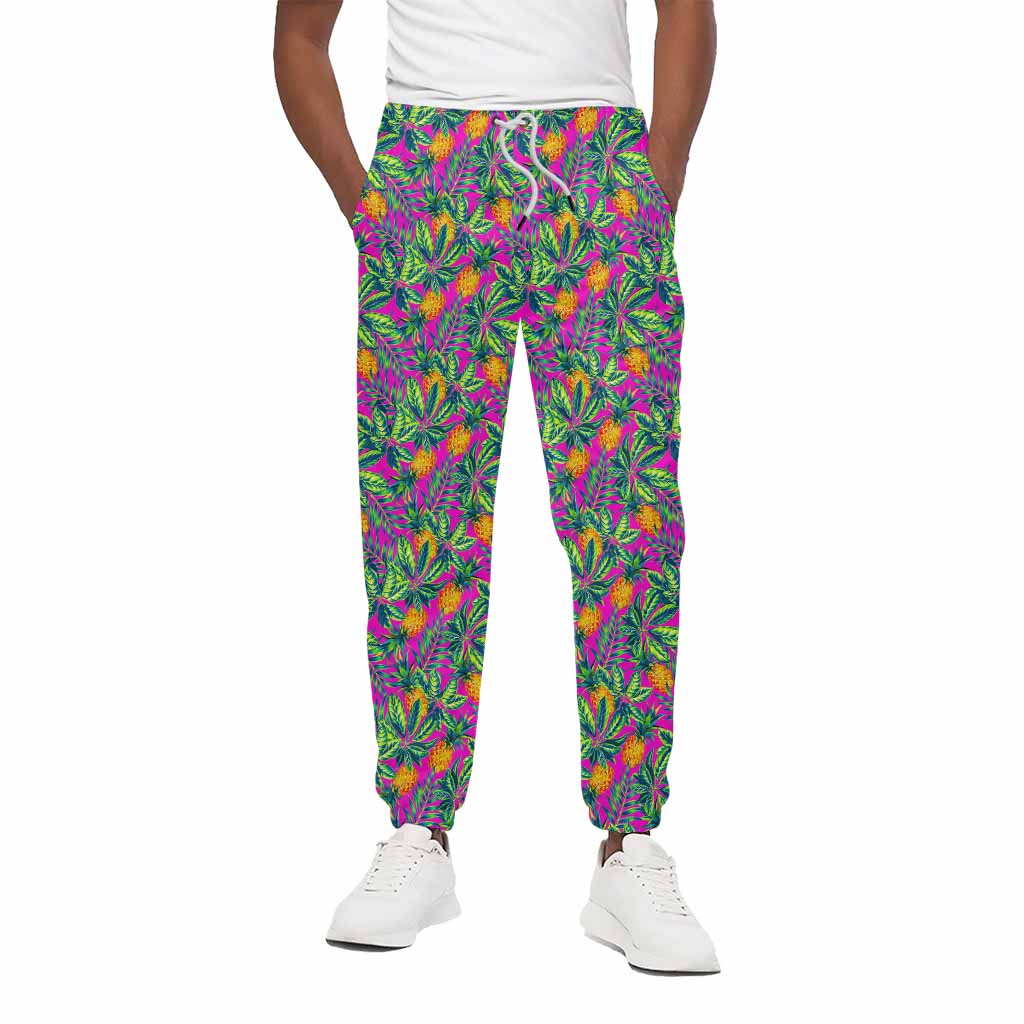 Hot Purple Pineapple Pattern Print Cotton Pants