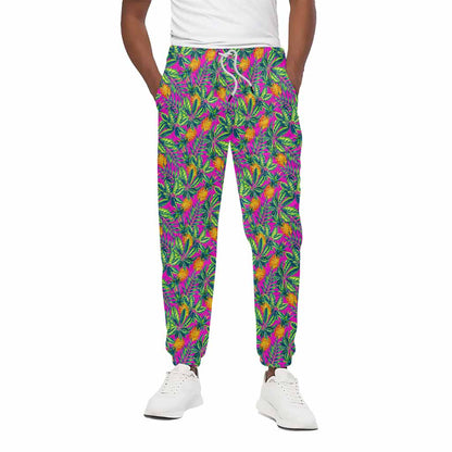 Hot Purple Pineapple Pattern Print Cotton Pants