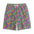 Hot Purple Pineapple Pattern Print Cotton Shorts