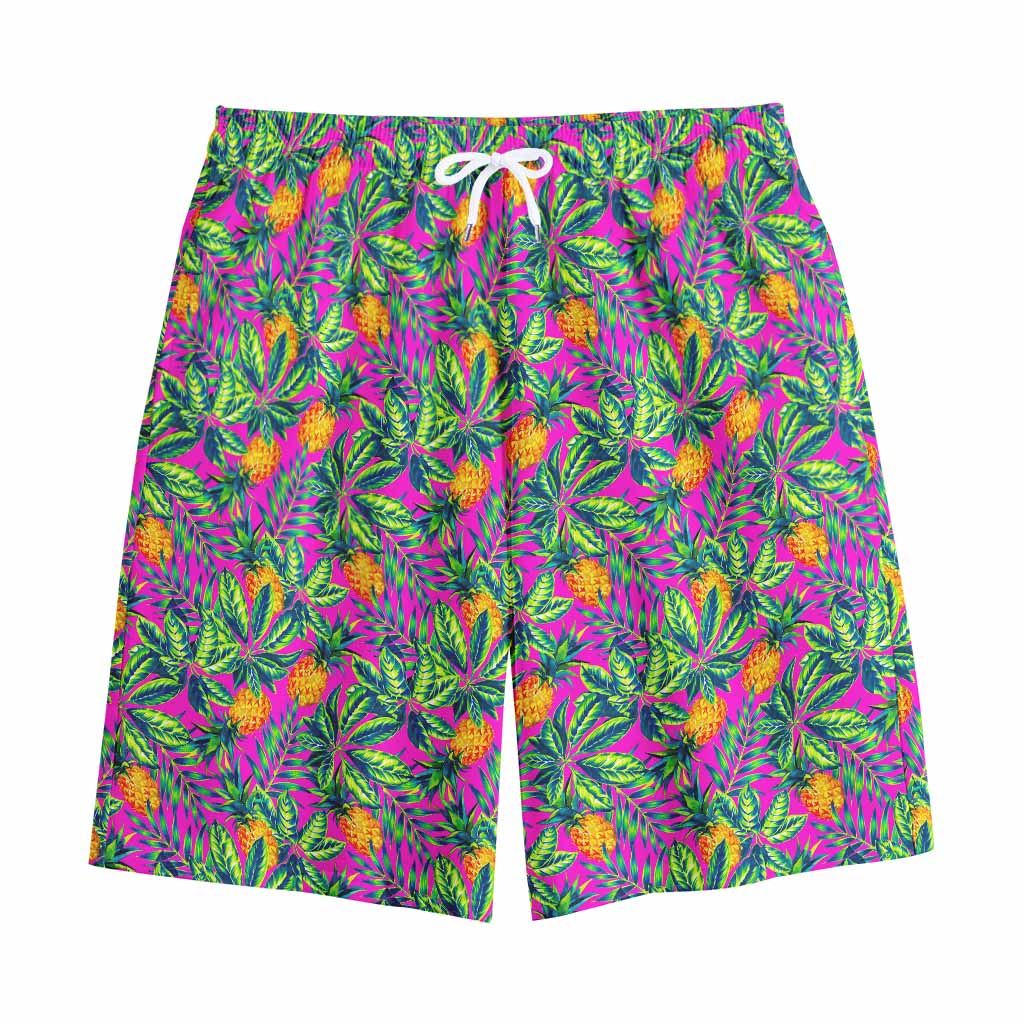 Hot Purple Pineapple Pattern Print Cotton Shorts