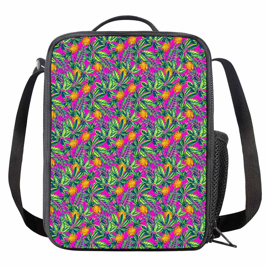 Hot Purple Pineapple Pattern Print Crossbody Lunch Bag