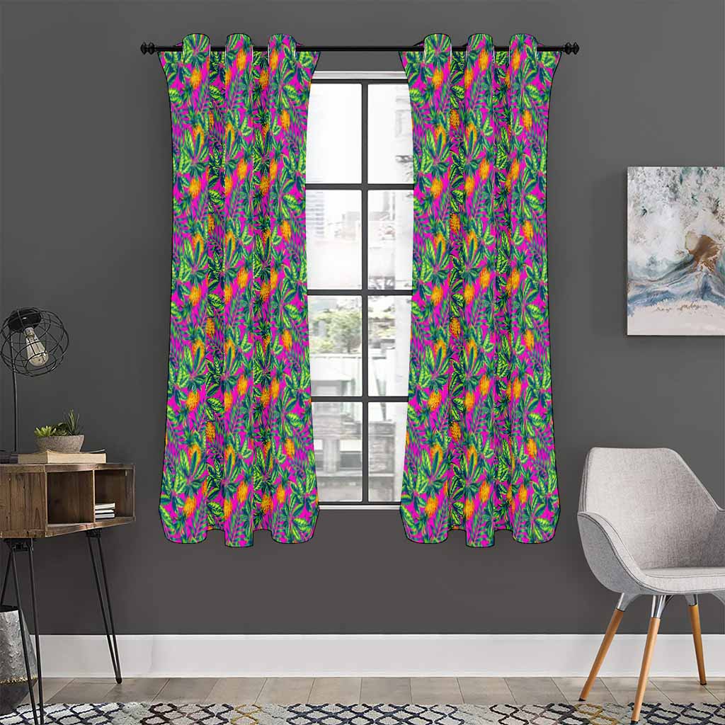 Hot Purple Pineapple Pattern Print Curtain