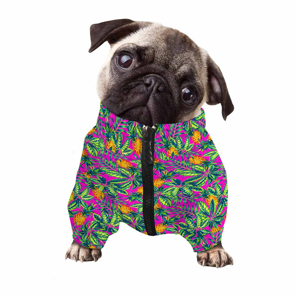 Hot Purple Pineapple Pattern Print Dog Zip Up Jacket