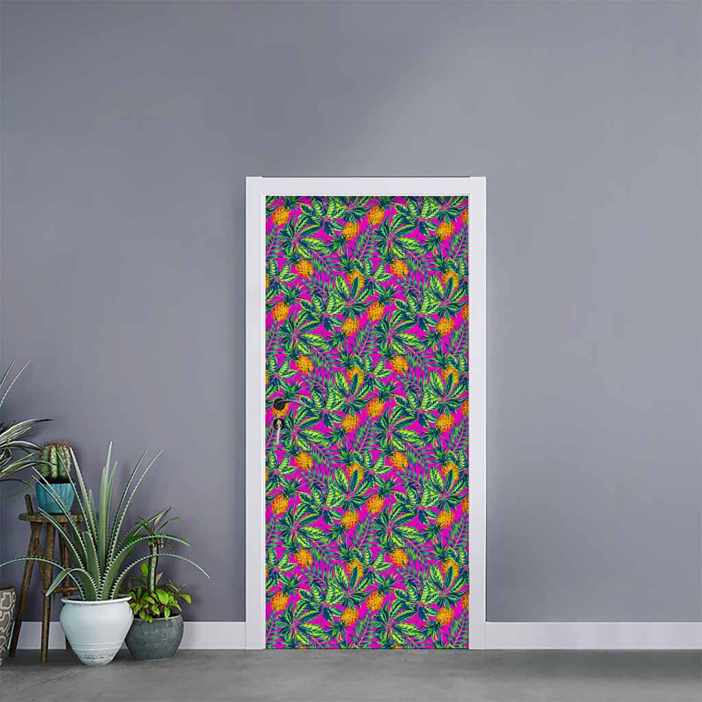 Hot Purple Pineapple Pattern Print Door Sticker