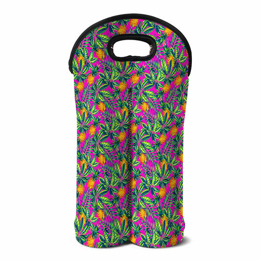 Hot Purple Pineapple Pattern Print Double Neoprene Wine Tote