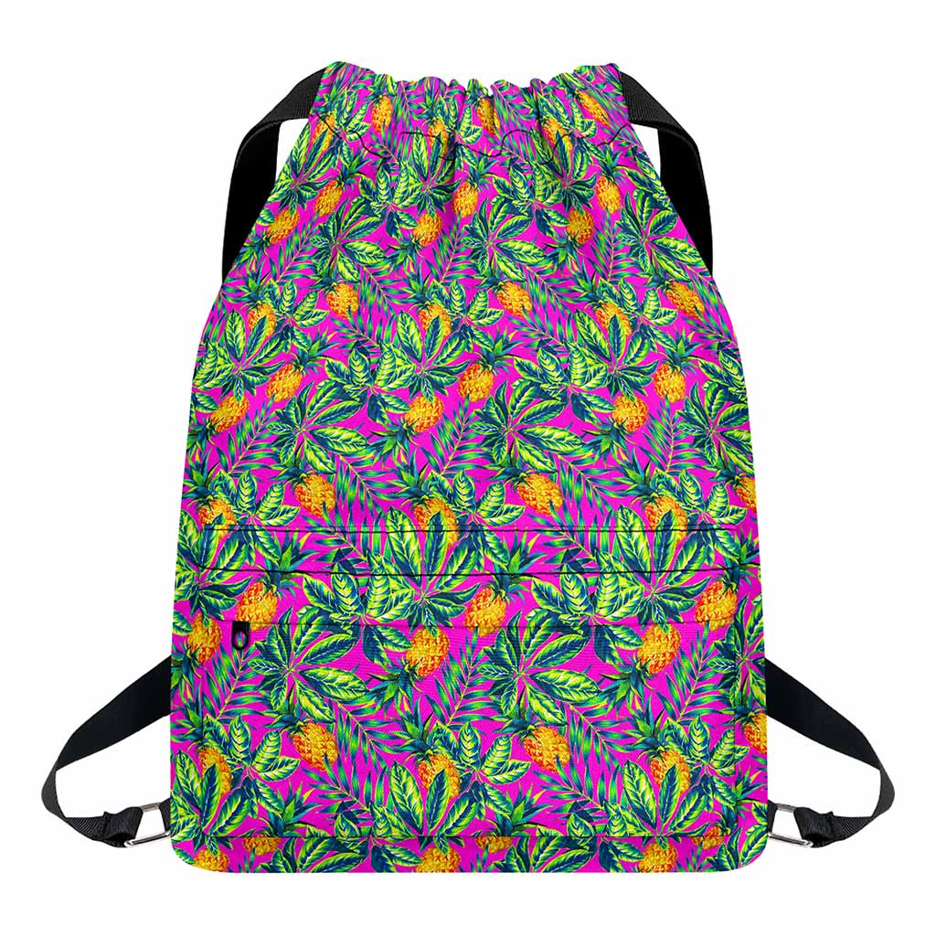 Hot Purple Pineapple Pattern Print Drawstring Backpack