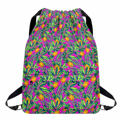 Hot Purple Pineapple Pattern Print Drawstring Backpack