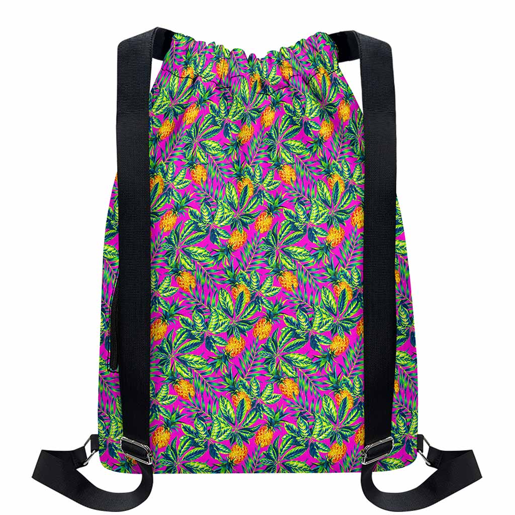 Hot Purple Pineapple Pattern Print Drawstring Backpack