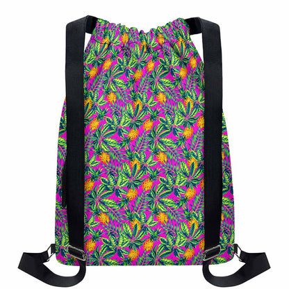 Hot Purple Pineapple Pattern Print Drawstring Backpack