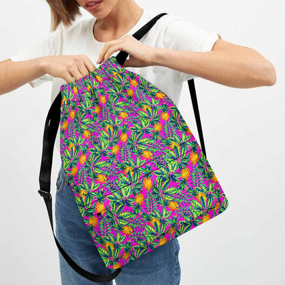 Hot Purple Pineapple Pattern Print Drawstring Backpack