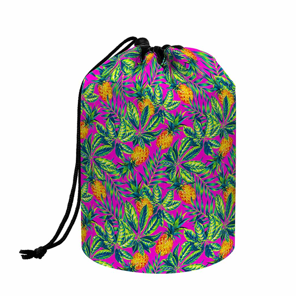Hot Purple Pineapple Pattern Print Drawstring Makeup Bag