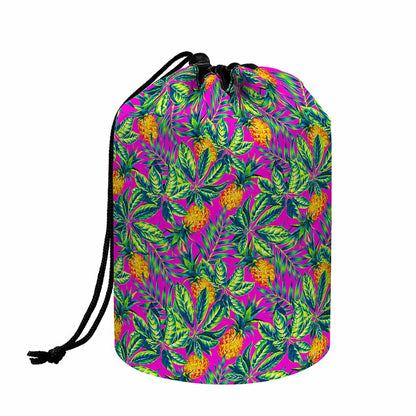 Hot Purple Pineapple Pattern Print Drawstring Makeup Bag