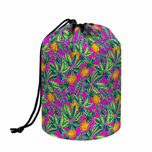 Hot Purple Pineapple Pattern Print Drawstring Makeup Bag