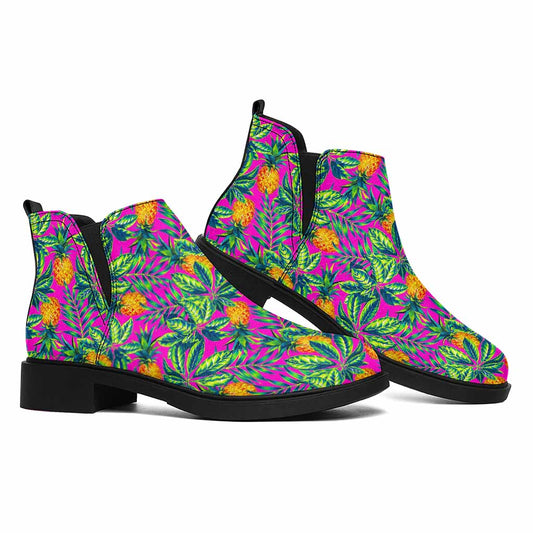 Hot Purple Pineapple Pattern Print Flat Ankle Boots