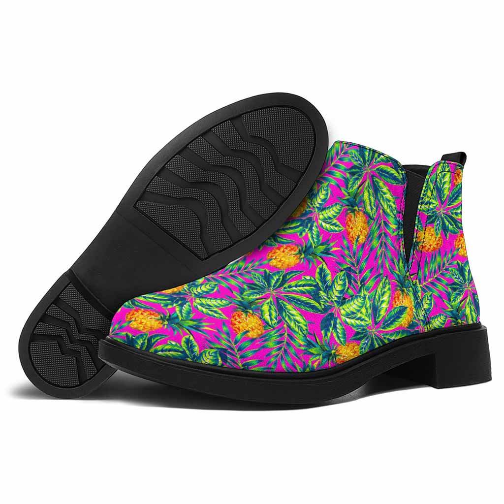 Hot Purple Pineapple Pattern Print Flat Ankle Boots