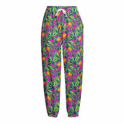 Hot Purple Pineapple Pattern Print Fleece Lined Knit Pants