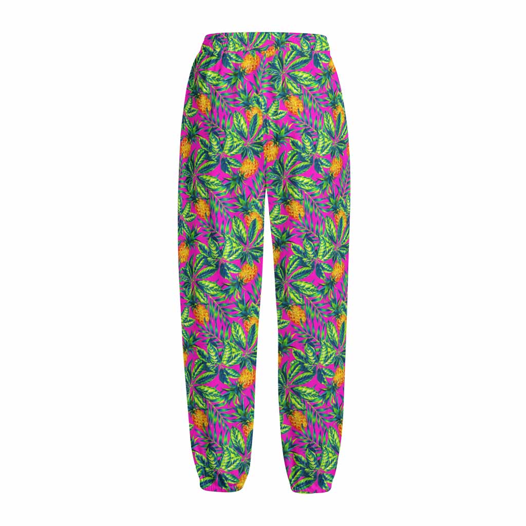 Hot Purple Pineapple Pattern Print Fleece Lined Knit Pants