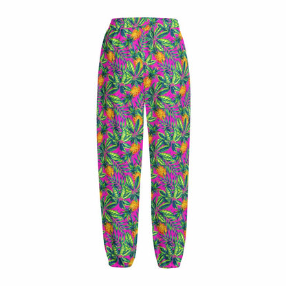 Hot Purple Pineapple Pattern Print Fleece Lined Knit Pants