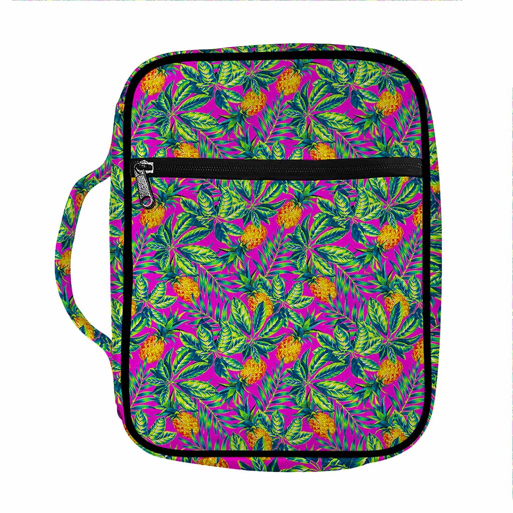 Hot Purple Pineapple Pattern Print Front Pocket Bible Bag