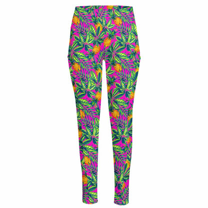 Hot Purple Pineapple Pattern Print High-Waisted Pocket Leggings