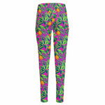 Hot Purple Pineapple Pattern Print High-Waisted Pocket Leggings