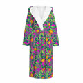 Hot Purple Pineapple Pattern Print Hooded Bathrobe