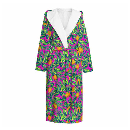 Hot Purple Pineapple Pattern Print Hooded Bathrobe