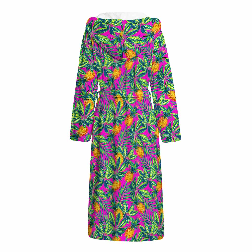 Hot Purple Pineapple Pattern Print Hooded Bathrobe
