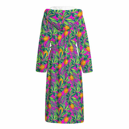 Hot Purple Pineapple Pattern Print Hooded Bathrobe