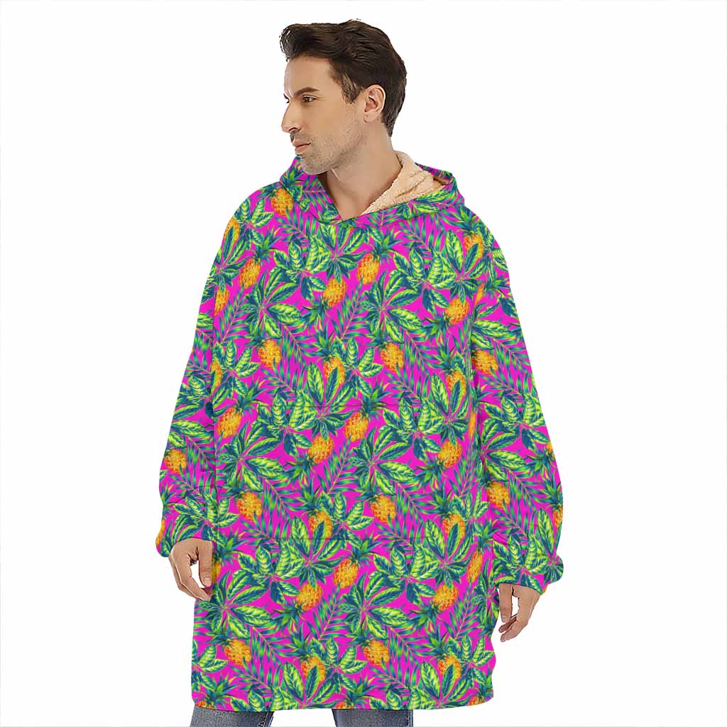 Hot Purple Pineapple Pattern Print Hoodie Blanket