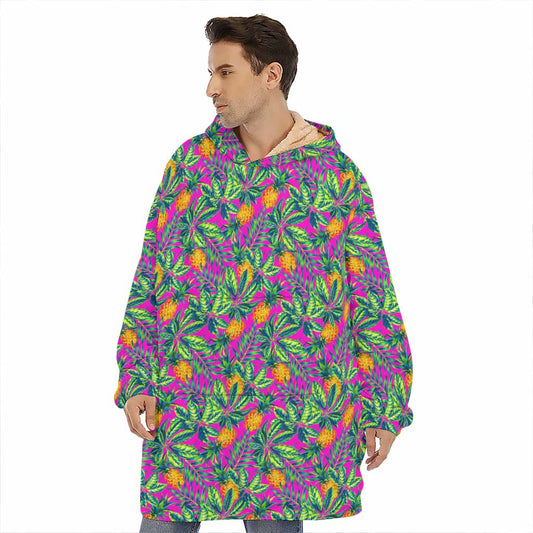 Hot Purple Pineapple Pattern Print Hoodie Blanket