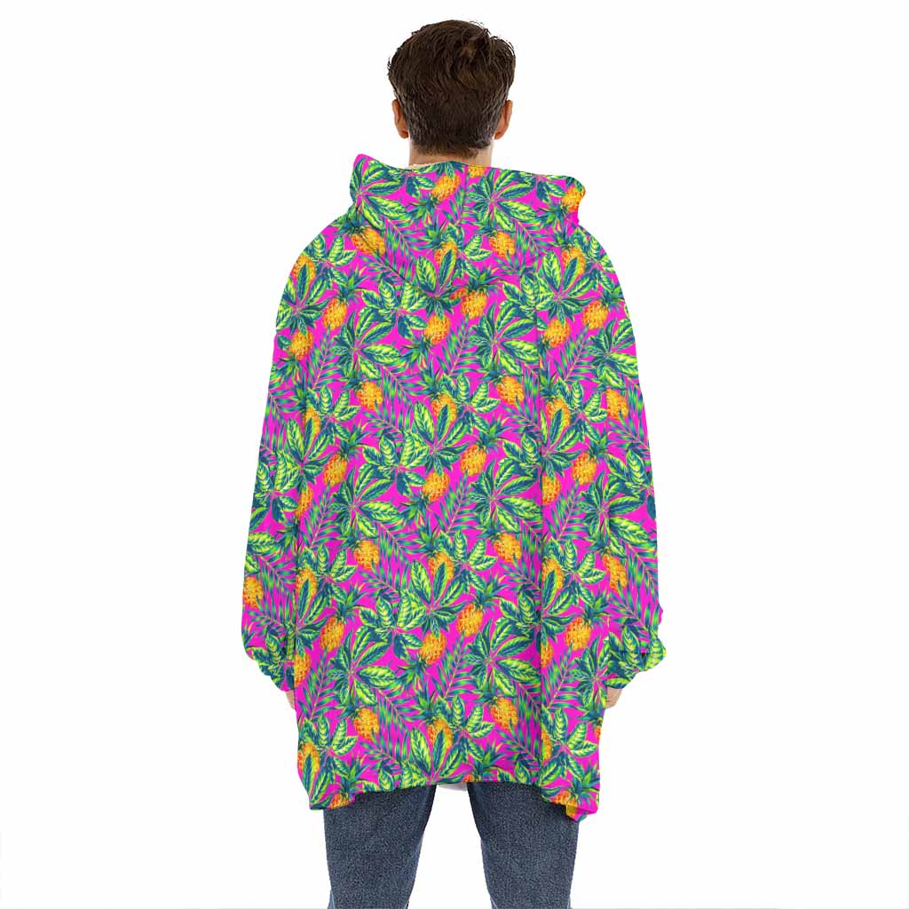 Hot Purple Pineapple Pattern Print Hoodie Blanket