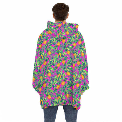 Hot Purple Pineapple Pattern Print Hoodie Blanket