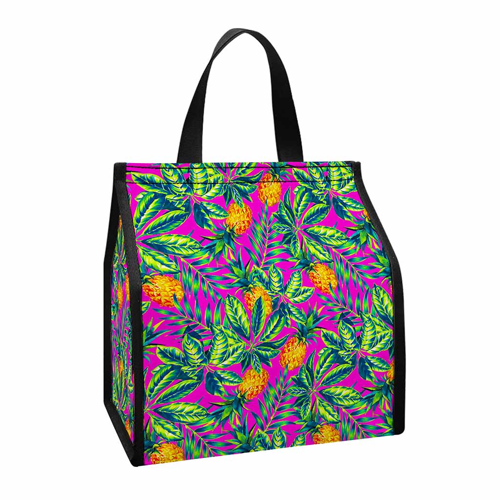 Hot Purple Pineapple Pattern Print Insulated Lunch Tote