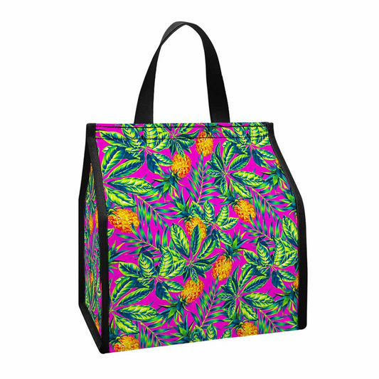 Hot Purple Pineapple Pattern Print Insulated Lunch Tote