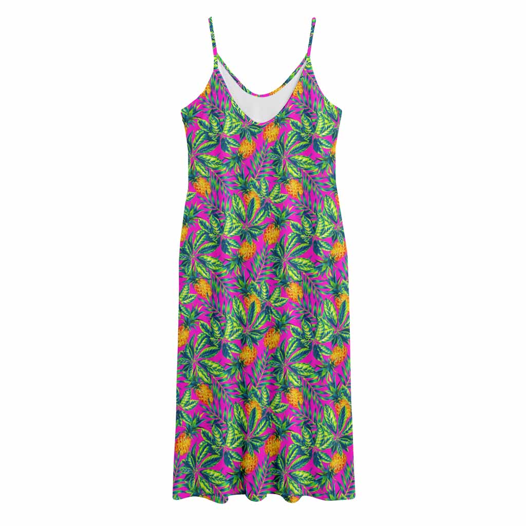 Hot Purple Pineapple Pattern Print Jersey Midi Cami Dress