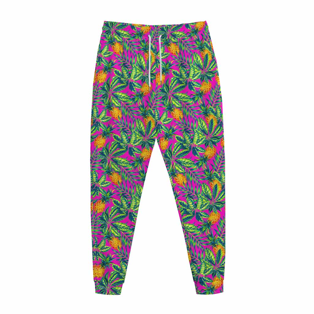 Hot Purple Pineapple Pattern Print Jogger Pants